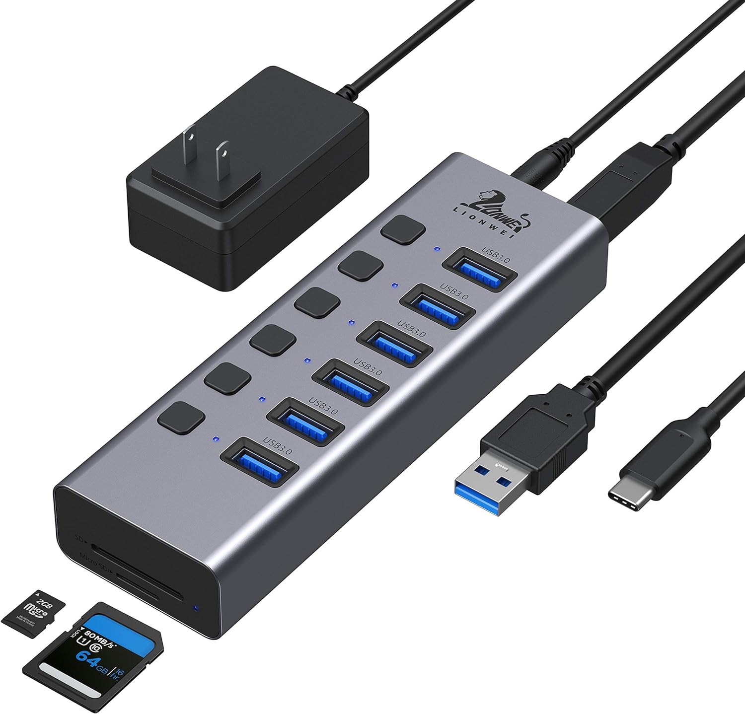 USB-C Hub For Music Production-LIONWEI 8 Port Powered USB-C Hub